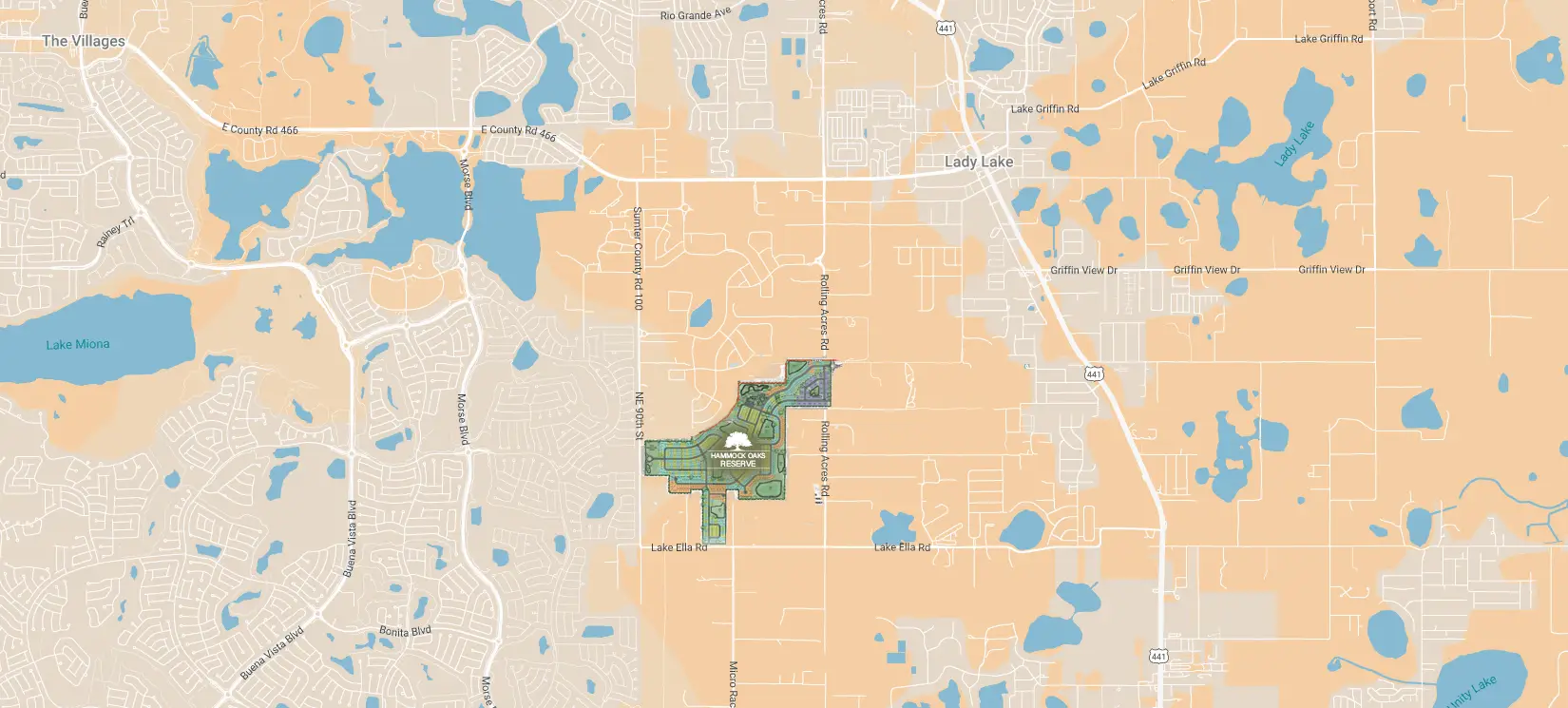 Location Map for Hammock Oaks Reserve Master Planned Community Lady Lake FL